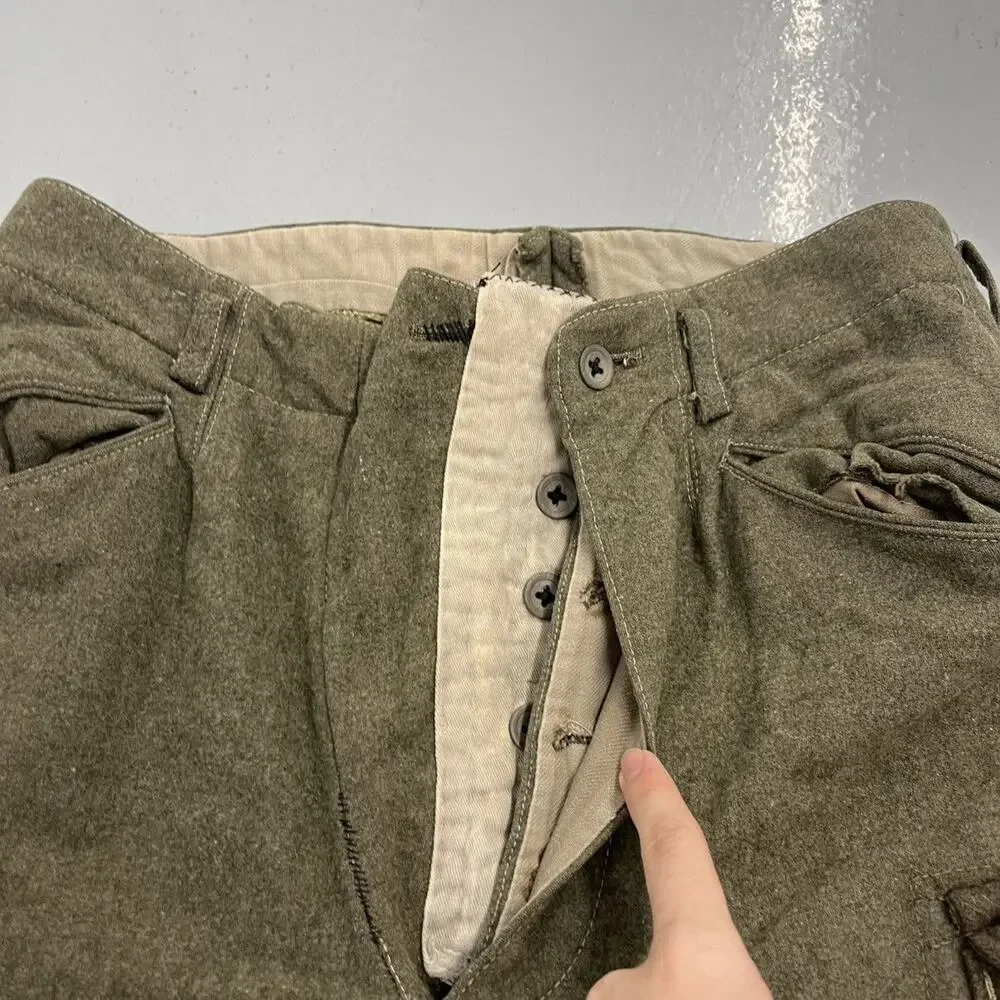 Vintage WW2 Army Green Wool Cargo Trousers 33x32